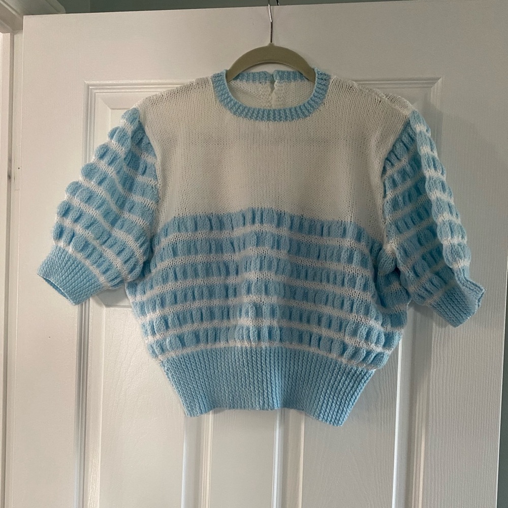 Vintage Handmade Blue and White Women's Sweater